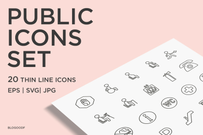 20 Public Icons Set | Thin Line