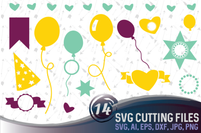 14 party vector designs and monograms   - cutting files SVG, DXF, JPG, PNG, AI, EPS