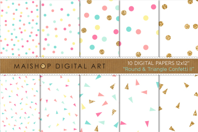 Seamless Digital Paper Pack   I   Round &amp; Triangle Confetti II