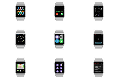 Apple watch wireframe icons isolated on white background. 
