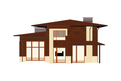 render view to moden red brick house
