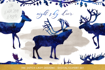 Deer, Reindeer &amp; Moose Christmas Clipart Set