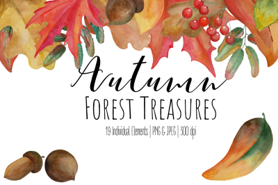Autumn Leaves Watercolor Clipart