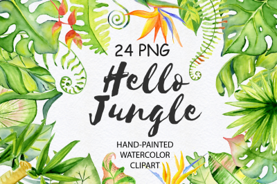 Tropical leaves watercolor jungle clipart