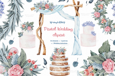 Pastel wedding watercolor clipart