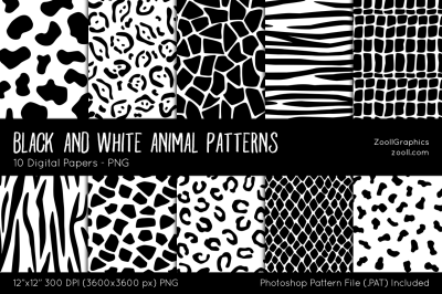 Black And White Animal Patterns Digital Papers