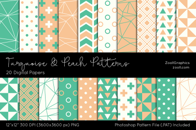 Turquoise And Peach Digital Papers