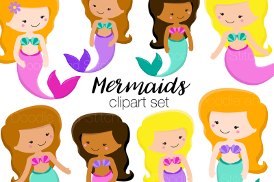 Cute Mermaids Clipart Set