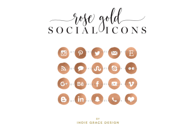 Rose Gold Social Icons - Rose gold foil social media icons - blog buttons
