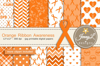 Orange Ribbon Awareness Digital Papers and Clipart