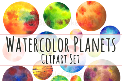 Watercolor Circles / Planets Clip Art