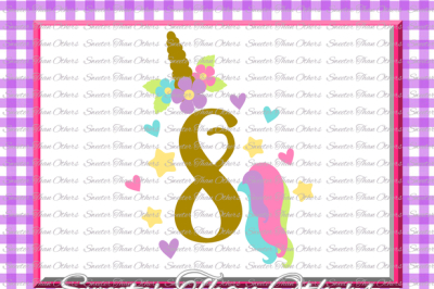 Eighth Birthday SVG, 8th Birthday Unicorn svg, girl Dxf Silhouette Studios, Cameo Cricut cut file INSTANT DOWNLOAD, Vinyl Design, Htv Scal Mtc