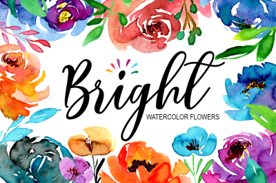 Bright watercolor summer flowers