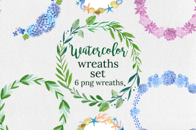 Watercolor Wreaths Set - 6 Png wreaths
