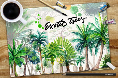 Watercolor Exotic Trees