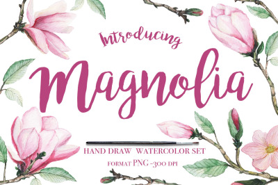 Magnolia. Watercolor set