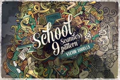9 School Seamless Patterns Set