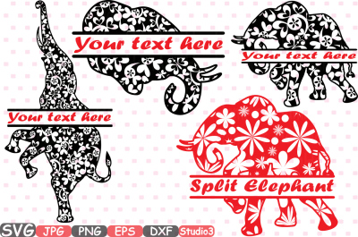Split Elephant Mascot Jungle Animal Safari Flower Monogram Cutting Files SVG Silhouette Cricut Design Studio3 cameo Clipart eps dxf zoo 395s