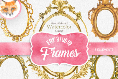 Hand Painted Golden Watercolor Frames Clipart - Watercolor Frames Clip
