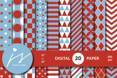 Cherry red and blue digital paper, MI-626