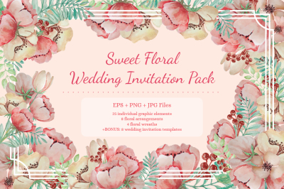 Sweet Floral Wedding Invitation Pack