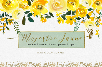 Majestic Jaune Yellow Watercolor Flowers Clip Art