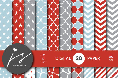 Red, blue and gray digital paper, BU-15