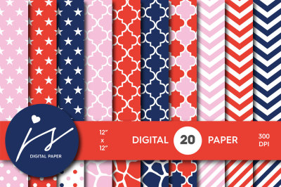 Pink, red and blue digital paper, BU-13