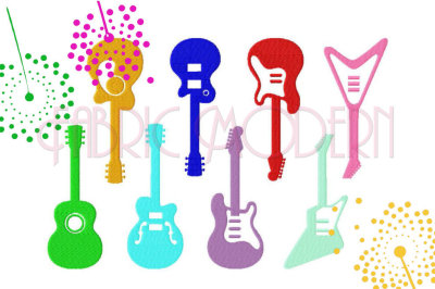 GUITARS Embroidery Design, eight designs smooth fill and applique&#039; for largest size #408