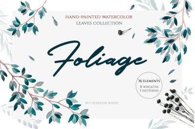 Foliage.Watercolor leaves collection