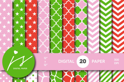 Red, pink and green digital paper, MI-531