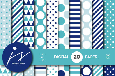 Turquoise and royal blue digital paper, MI-716