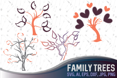 4 vector family trees with places for names -  cutting files, SVG, PNG, JPG, EPS, AI, DXF