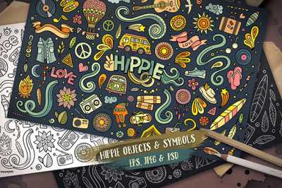 Hippie Objects &amp; Symbols Set