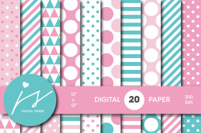 Turquoise and pink digital paper, MI-690