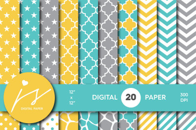 Turquoise and yellow digital paper, BU-03
