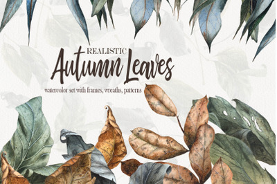 Realistic Hand Drawn Watercolor Autumn Leaves Set