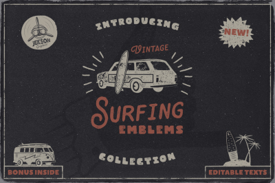 Vintage Surfing Emblems Set