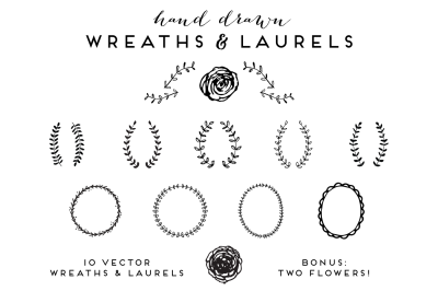 Hand Drawn Wreaths and Laurels