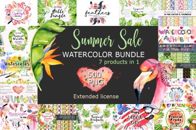 Summer Sale Watercolor Tropical Bundle 80%OFF