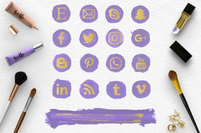 Social Media Icons - Violet & Gold