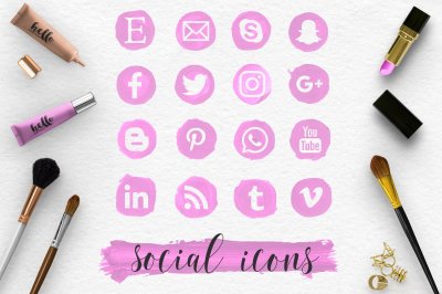 Social Media Icons & Strokes - Pink