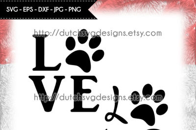 Cutting file Love with pawprint, in Jpg Png SVG EPS DXF, for Cricut & Silhouette, paw svg, pawprint svg, love svg, cricut svg, svg cut file
