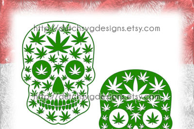 2 Skull cutting files with weed leaves, in Jpg Png SVG EPS DXF, for Cricut & Silhouette, sugar skull svg, weed svg, marijuana svg, cannabis