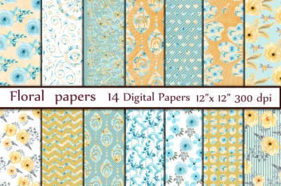 Mint digital floral paper pack