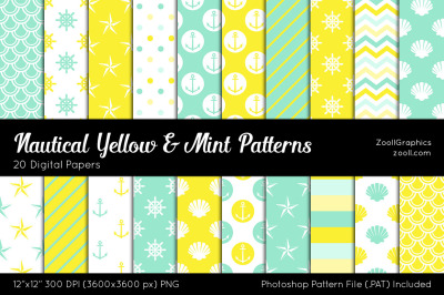 Nautical Yellow & Mint Digital Papers