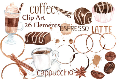 Watercolor coffee clipart
