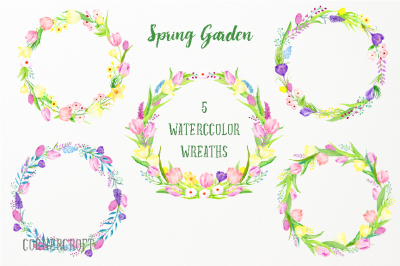 Watercolor Spring Flower Wreath