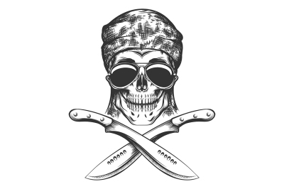 Human skull with machete. 