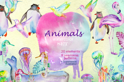 Animals watercolor set